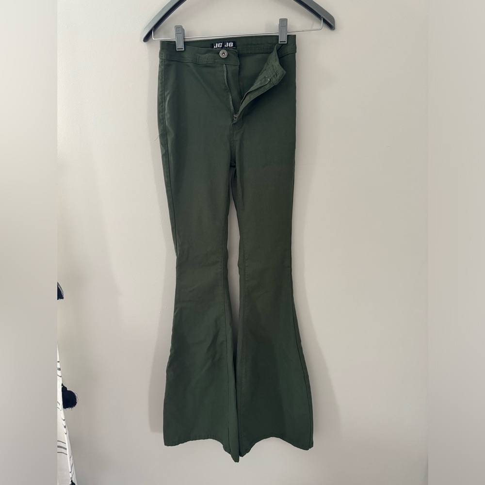 High waisted bell bottom flare jeans olive